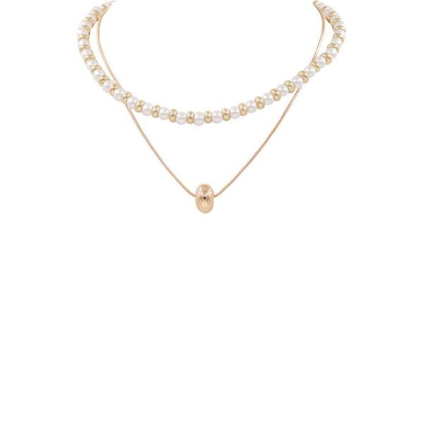 Cream Pearl Layered Chain Necklace