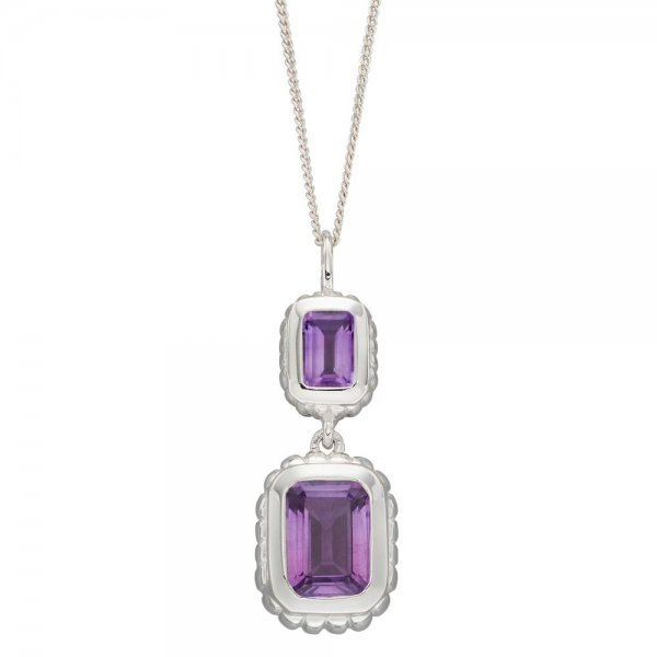 Curve Surround Emerald Cut Brazilian Amethyst Double Drop Pendant